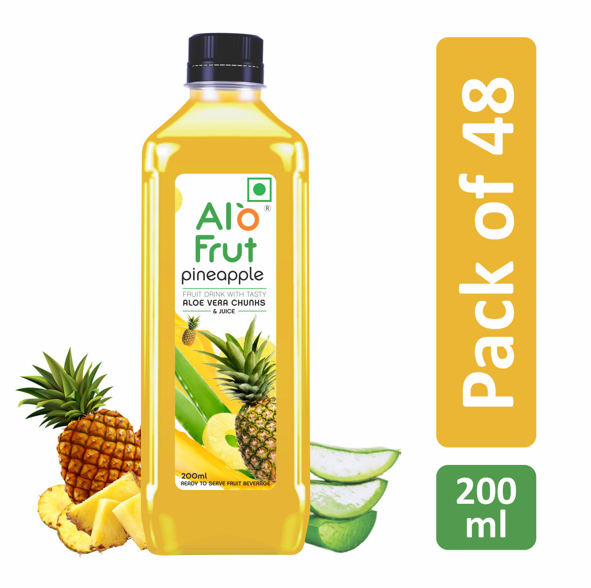 Alo Frut Pineapple Aloevera Chunks & Juice 200ml (Pack of 48)