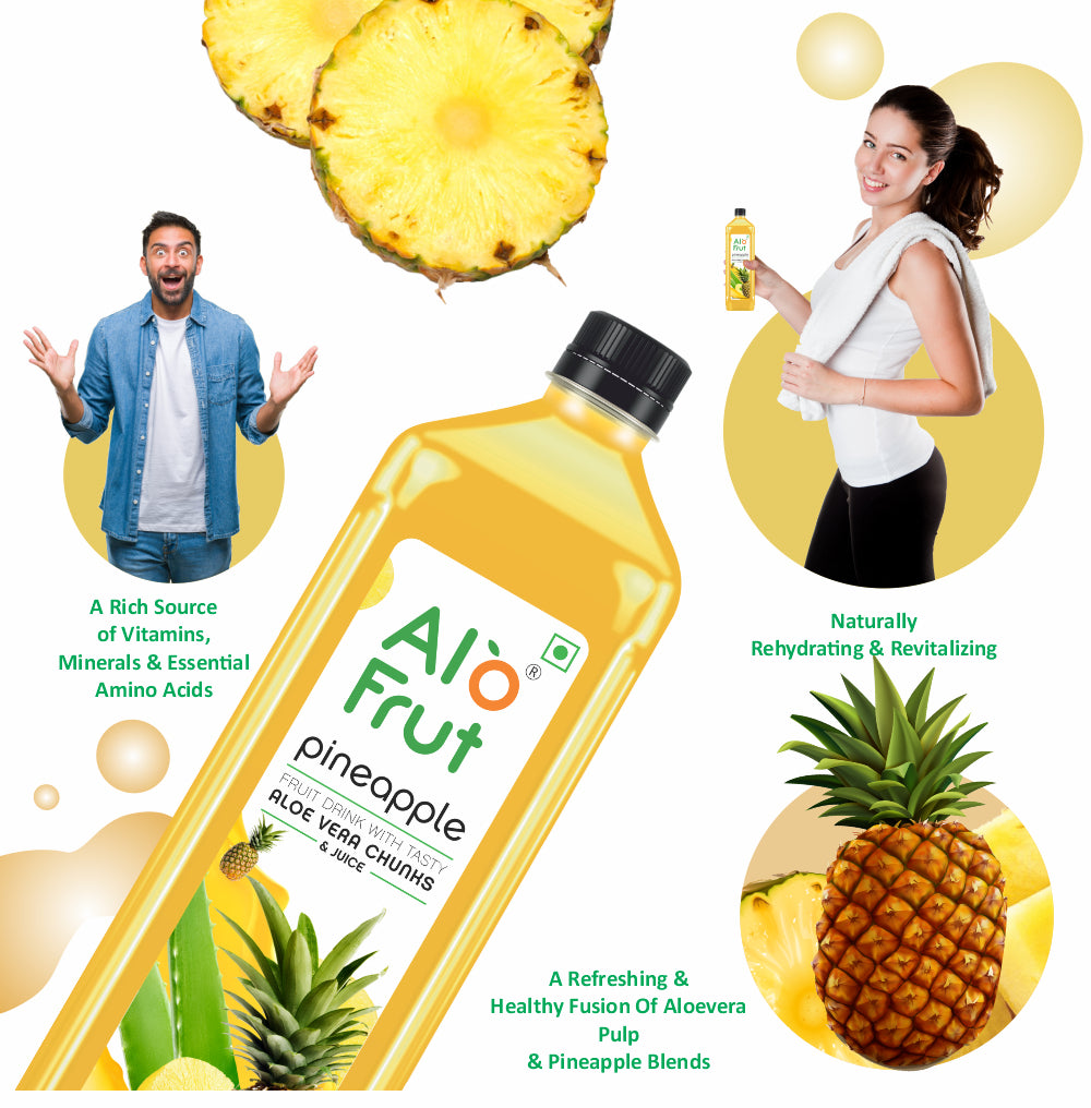 Alo Frut Pineapple Aloevera Chunks & Juice 200ml (Pack of 48)