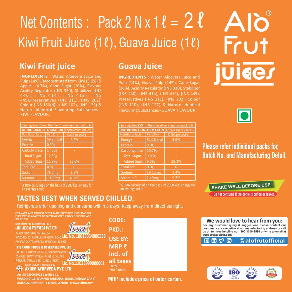 AloFrut Juices Celebration Gift Pack (1L x 2) (Pack of 6)