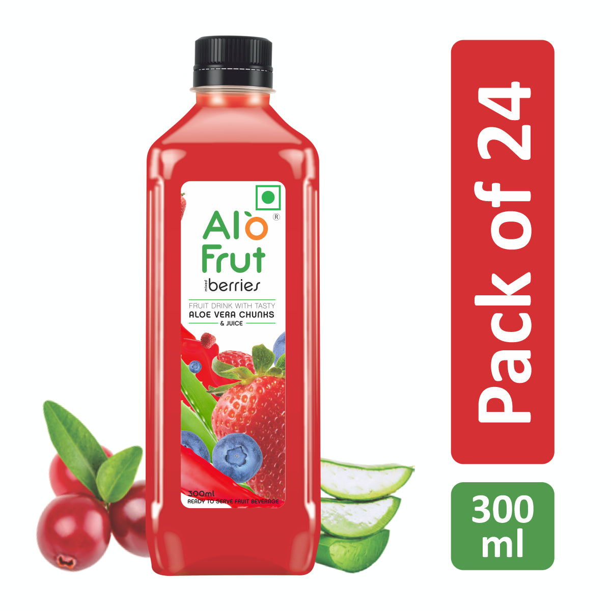 Alo Frut Berries Aloevera Chunks & Juice 300ml (Pack of 24)