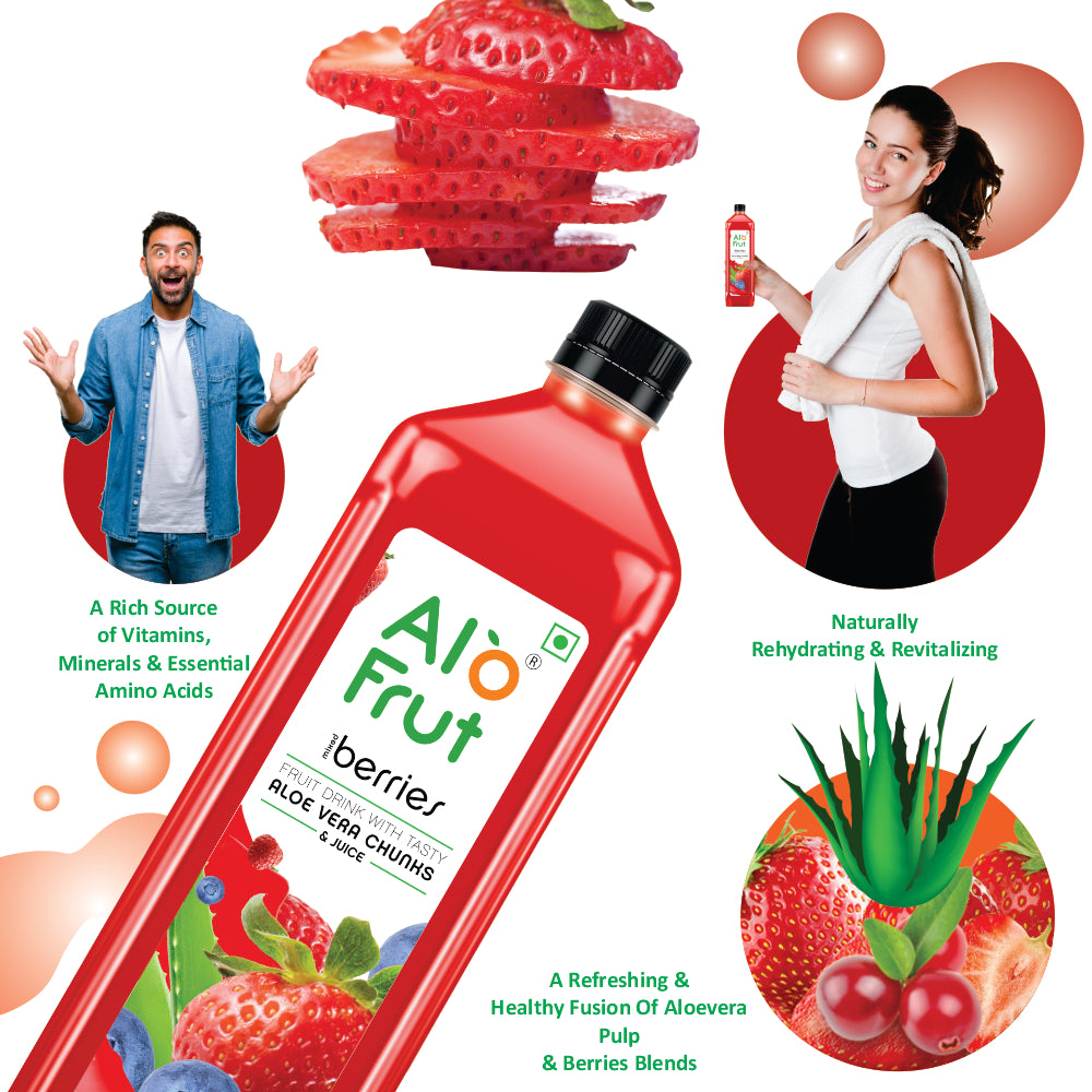 Alo Frut Berries Aloevera Chunks & Juice 300ml (Pack of 24)
