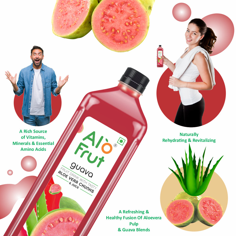 Alo Frut Guava Aloevera Chunks & Juice 1000ml (Pack of 3)