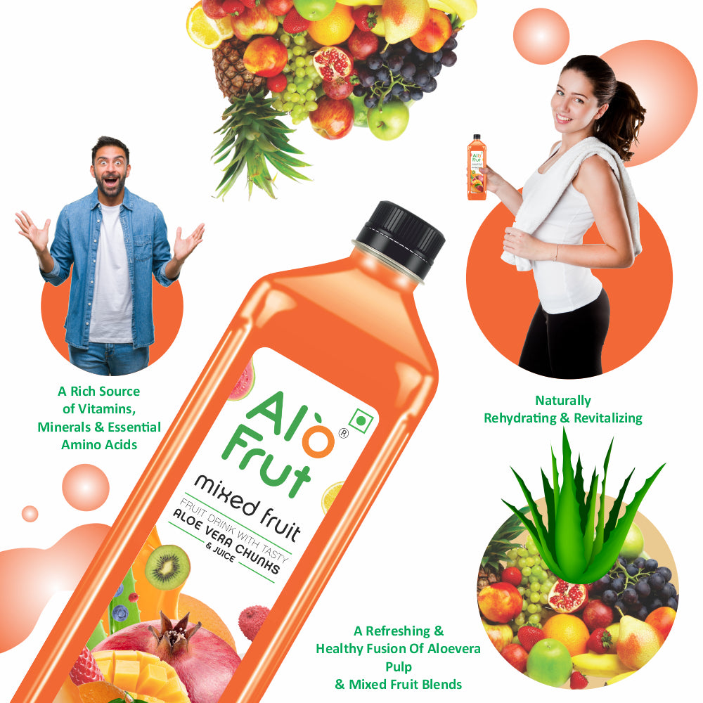 Alo Frut Mixed Fruit Aloevera Chunks & Juice 200ML (Pack of 48)