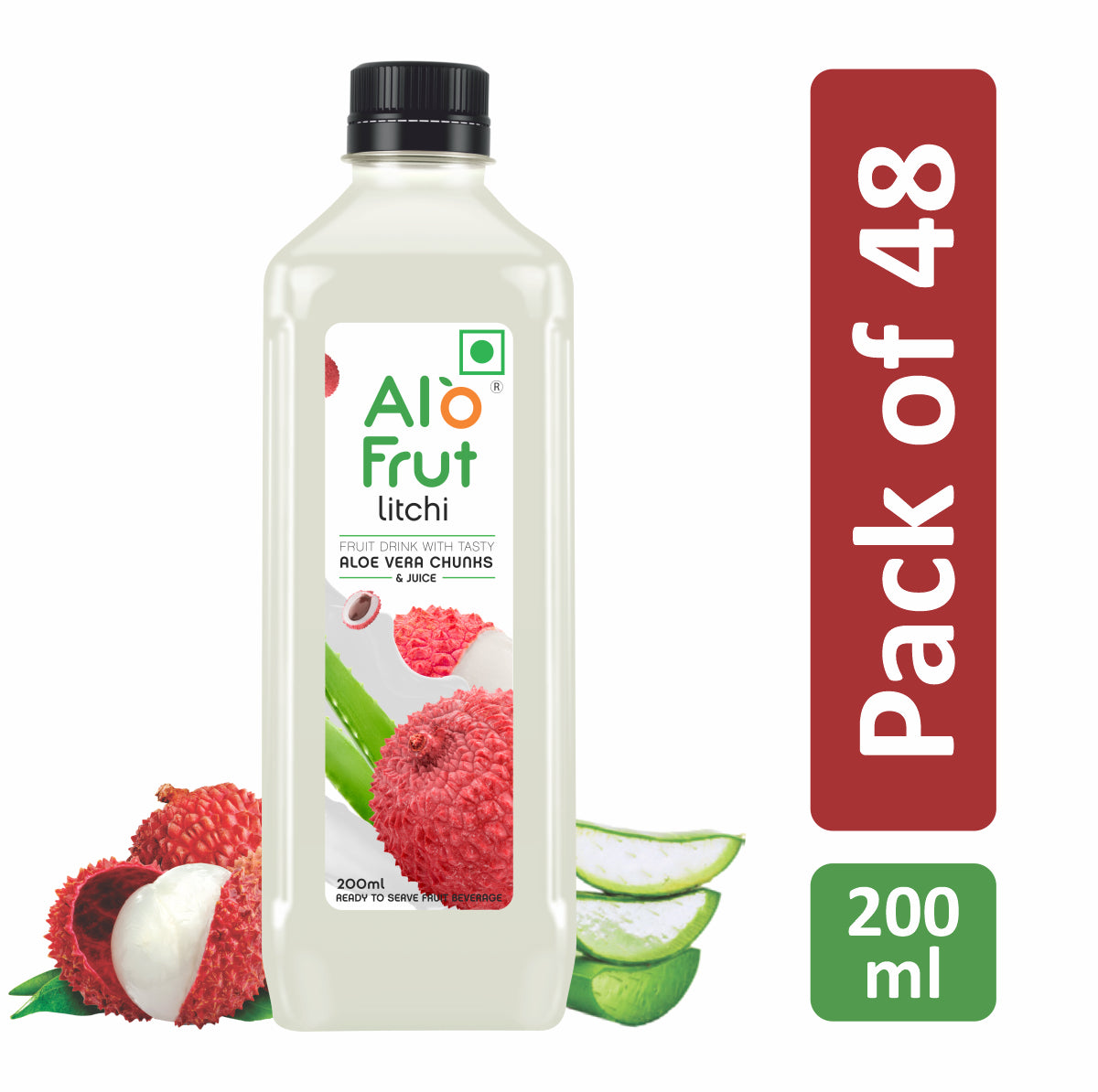 Alo frut Litchi Aloevera Juice 200ml (Pack of 48) | Fusion of