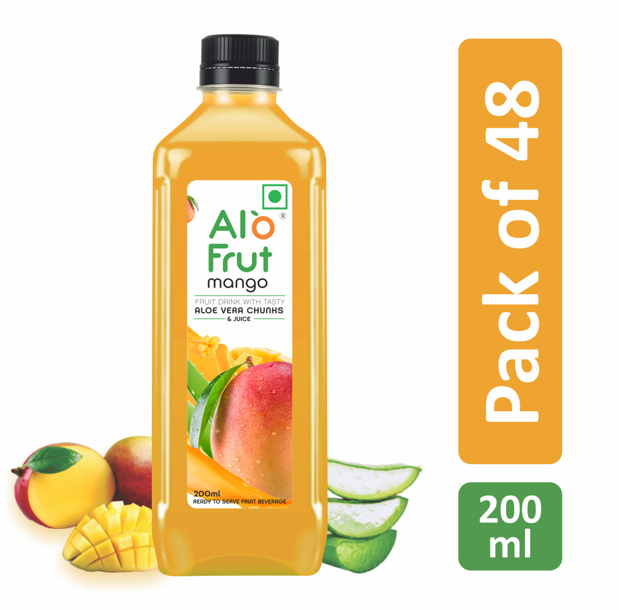 Alo frut Mango Aloevera Juice 200ml (Pack of 48) King of Fruit