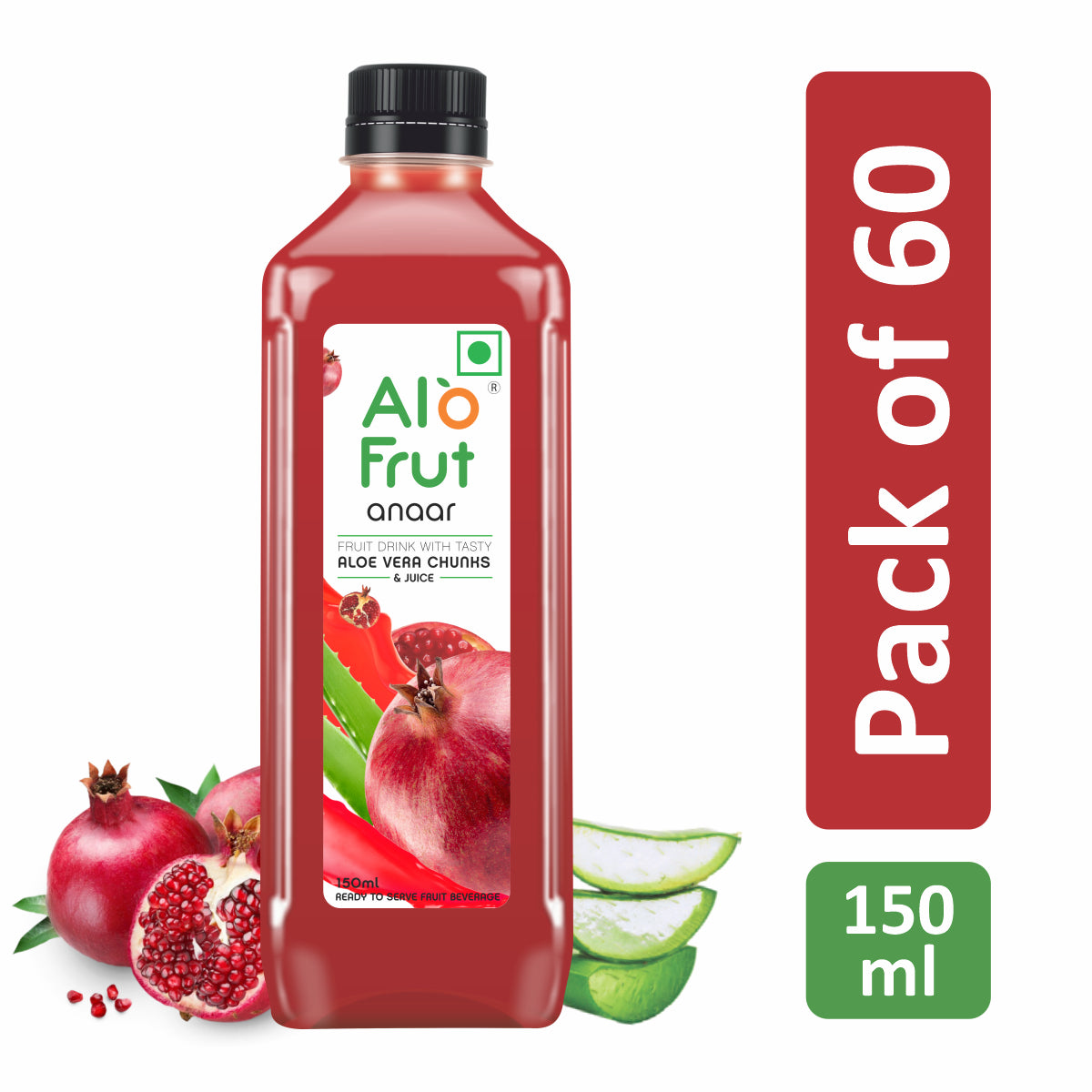 Alo Frut Anaar Aloevera Juice 150ml (pack of 60) Powerful
