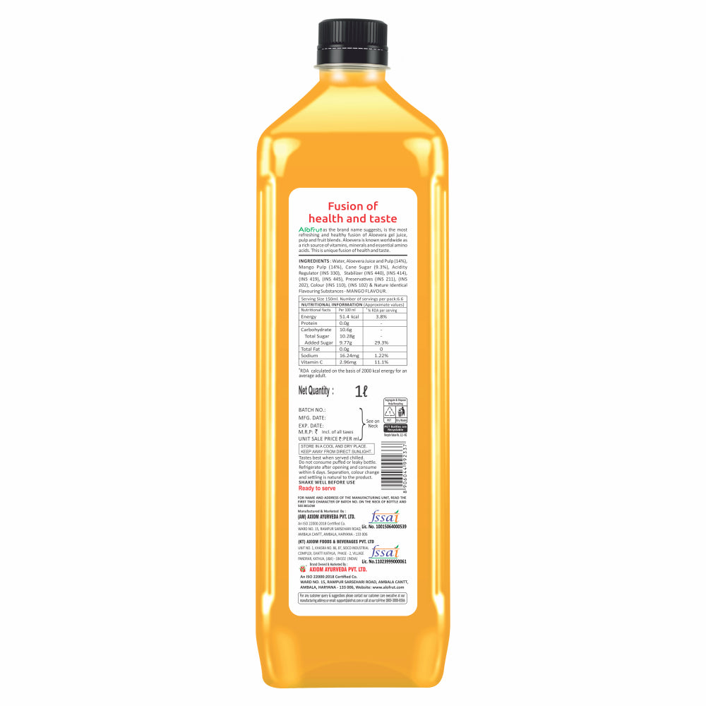 Alo Frut Mango Juice 1L Back