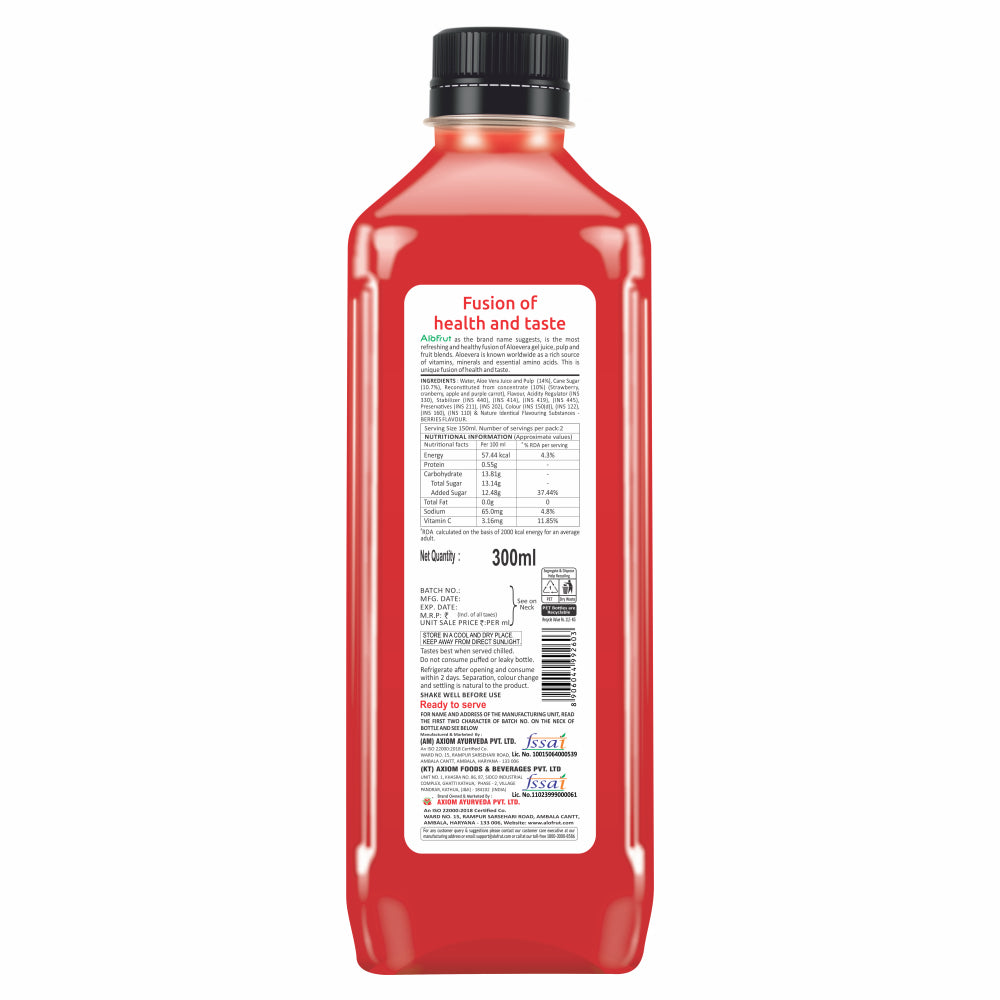 Alo Frut Berries Aloevera Chunks & Juice 300ml (Pack of 24)