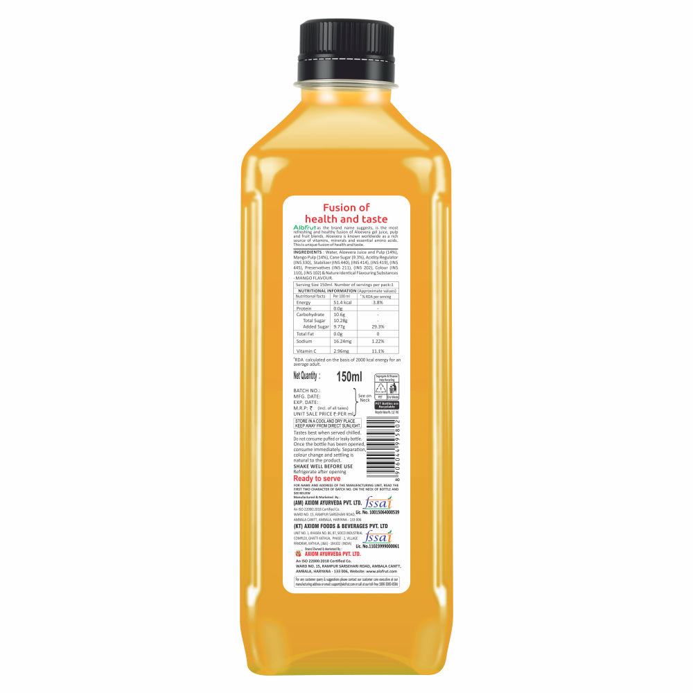 Alo Frut Mango Aloevera Chunks & Juice 150ml (Pack of 60)