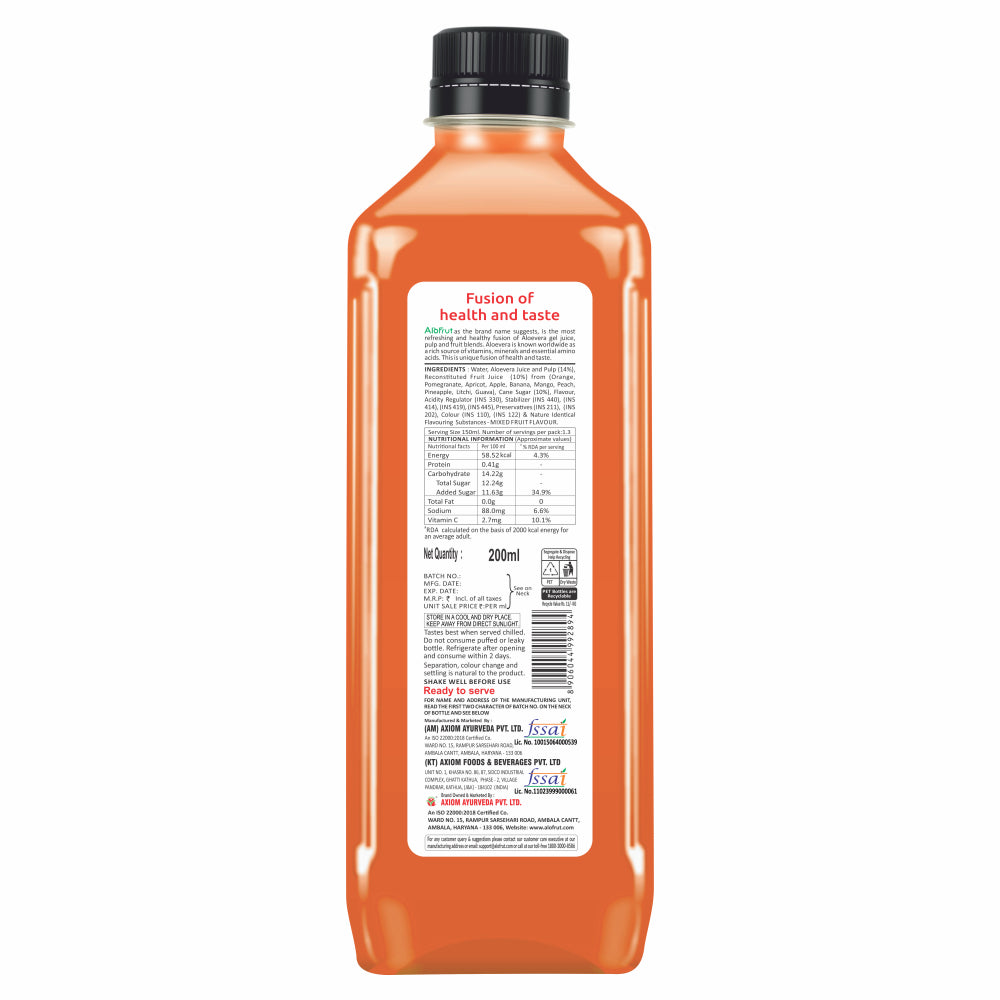 Alo Frut Mixed Fruit Aloevera Chunks & Juice 200ML (Pack of 48)
