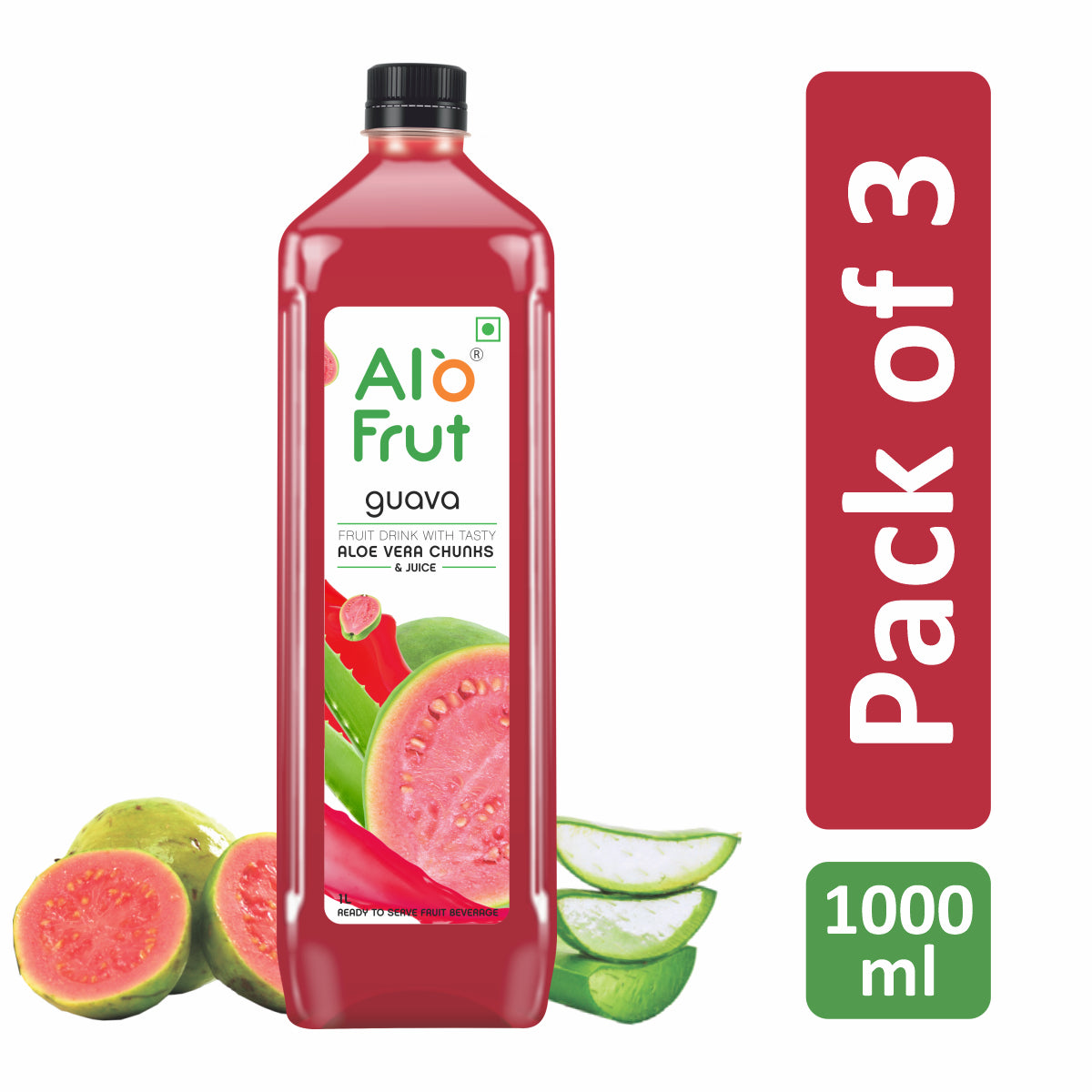 Alo Frut Guava Aloevera Chunks & Juice 1000ml (Pack of 3)