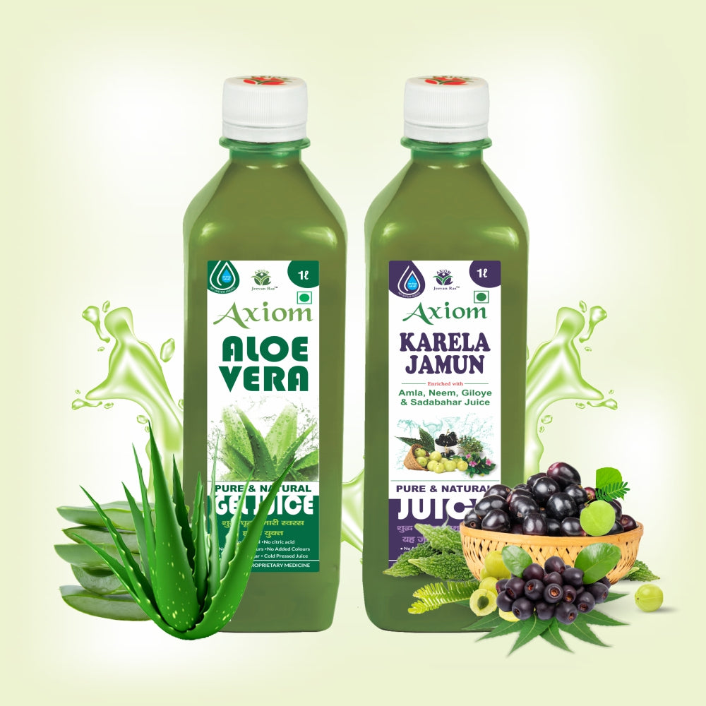 Axiom BP Go (2) Pack of Karela Jamun Juice 1 ltr + Aloevera Juice 1 ltr