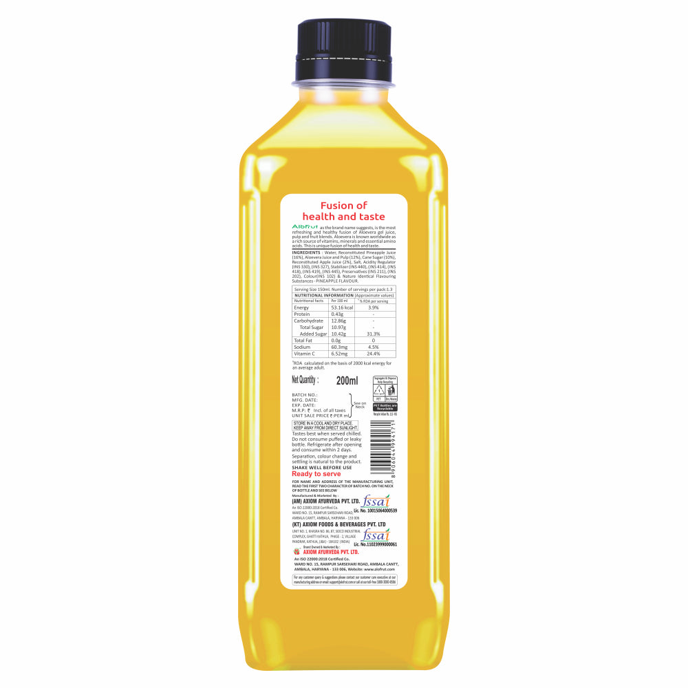 Alo Frut Pineapple Aloevera Chunks & Juice 200ml (Pack of 48)