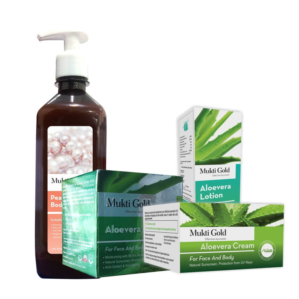 Axiom Skin Care (1) Pack of Aloevera Cream + Aloevera Lotion + Aloevera Green Gel + Pearly bodywash I 100% Natural WHO-GLP,GMP,ISO Certified Product