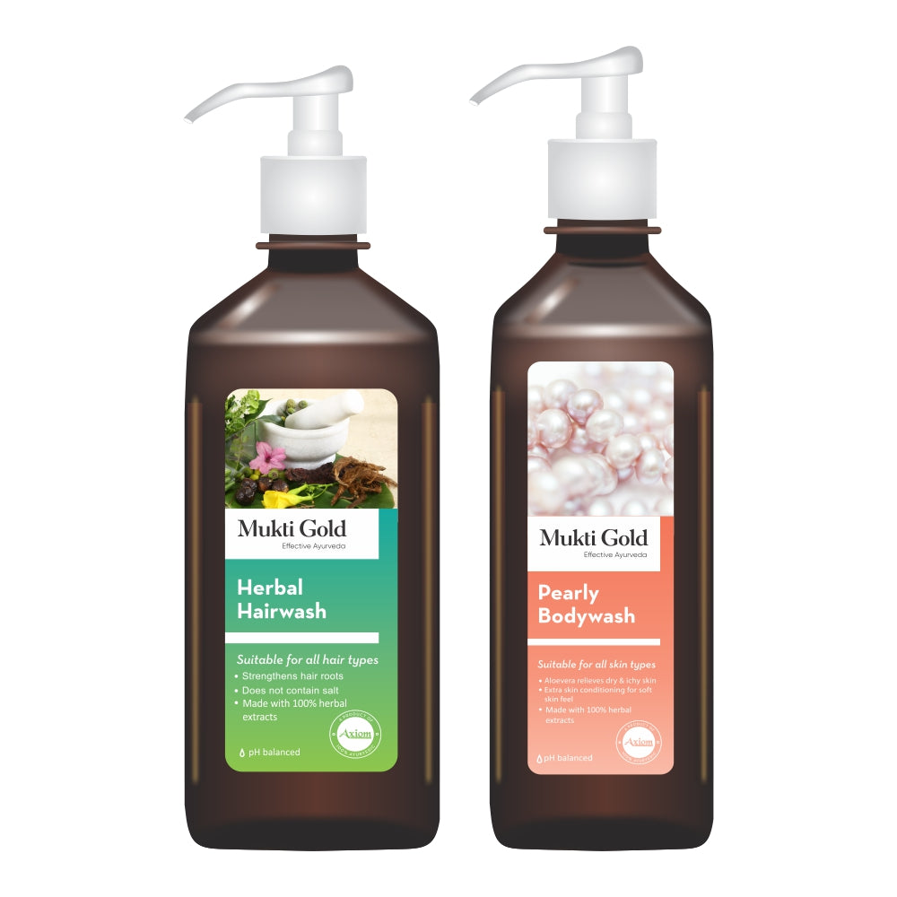 Axiom Mukti Gold Combo Pack of Mukti Gold Herbal Hairwash 400ml (Dispenser) +Mukti Gold Pearly Bodywash 250ml (Dispenser)