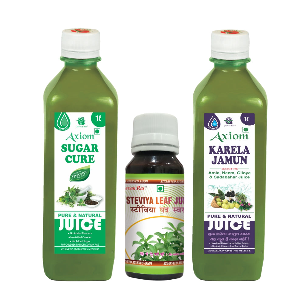 Axiom Sugar GO Pack of Karela Jamun Juice 1 ltr, Sugar Cure 1 ltr and Stevia 60ml