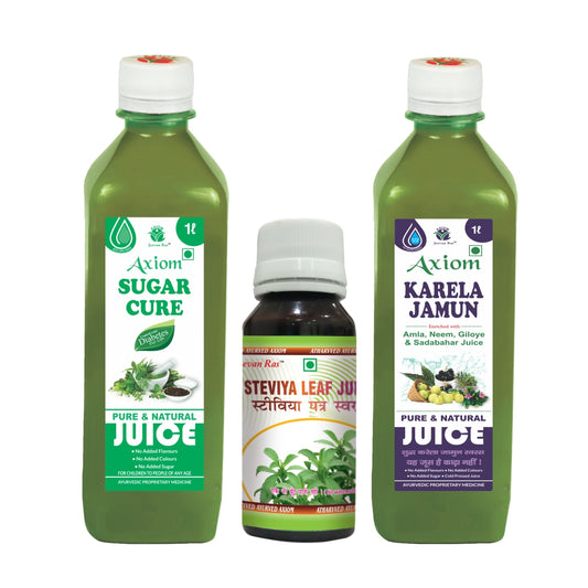 Axiom Sugar GO Pack of Karela Jamun Juice 1 ltr, Sugar Cure 1 ltr and Stevia 60ml