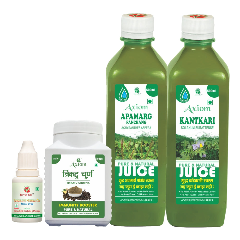 Ear Diseases Combo (Absolute Herbal Oil 20ml + Trikatu Churan 100g + Apamarg Juice 500ml + Kantkari Juice 500ml)