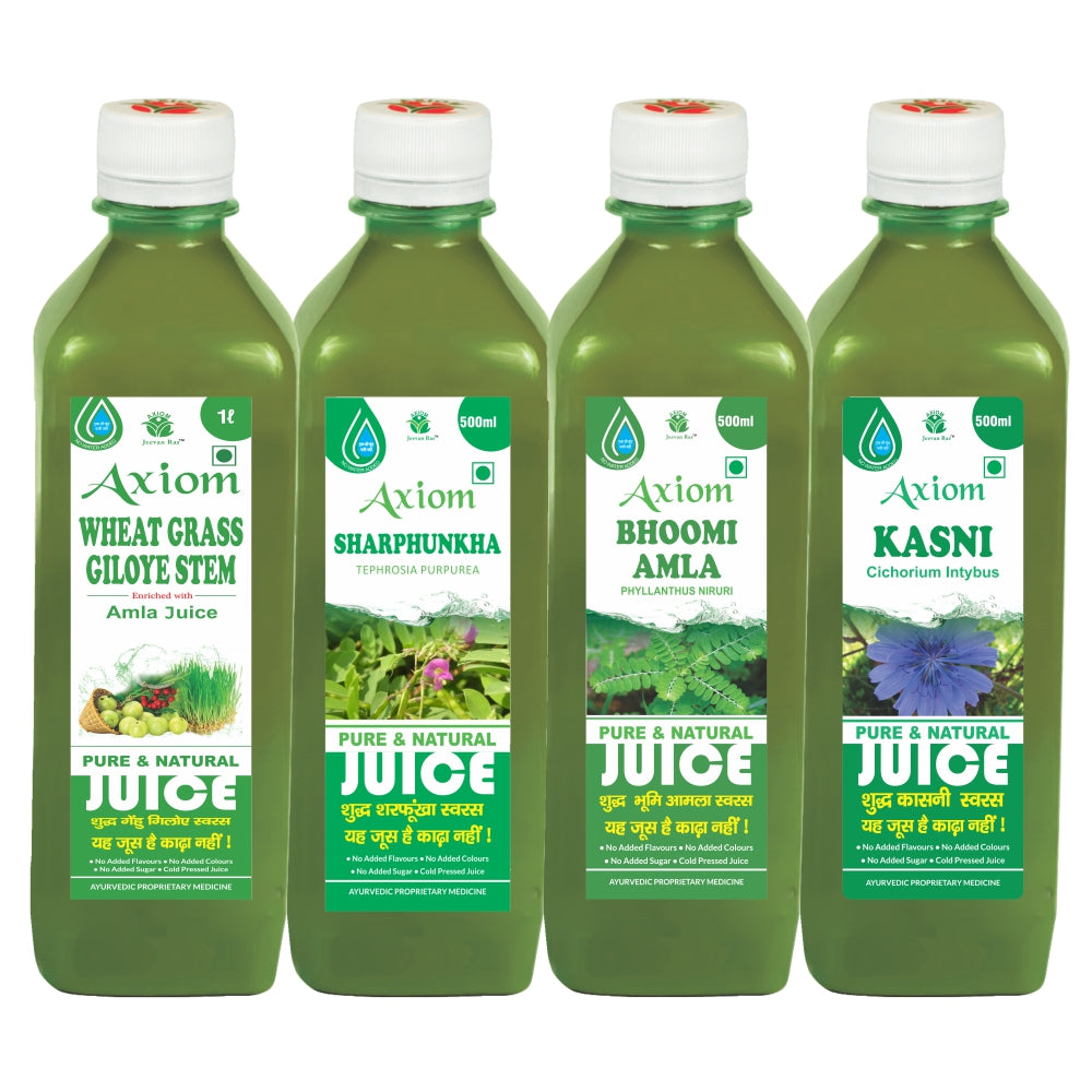 Liver Disease and Jaundice Combo (Wheatgrass Giloye Stem Juice 1000ml + Sharphunkha Juice 500ml + Bhoomi amla Juice 500ml + Kansi Juice 500ml)