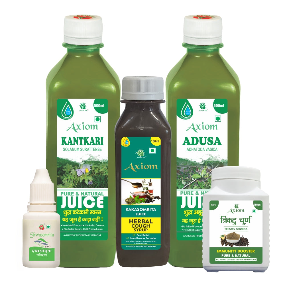 Throat Problems Combo ( Kantkari 500ml + Adusa 500ml + Kasomrita 160ml + trikatu churna + Shwasomrita