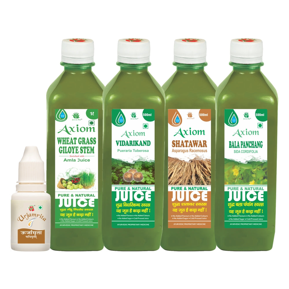 Body Weakness Combo (Urjamrita 15ml + Wheat grass giloye stem 1000ml + Vidarikand 500ml + Shatawar 500ml + Bala Panchang 500ml)