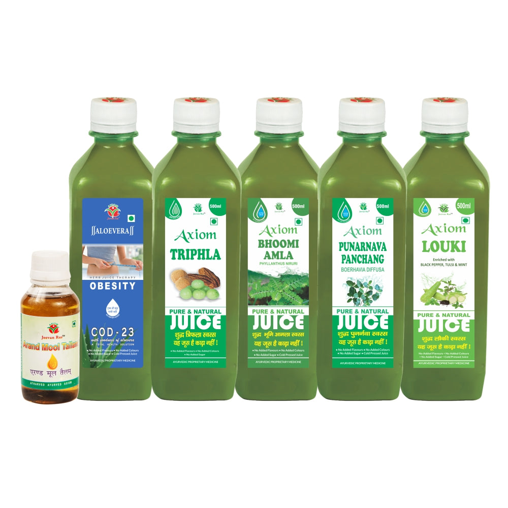 Obesity Combo (Arand Mool Tailm 100ml + COD 23 1000ml + Triphla Juice 500ml + Bhoomi Amla 500ml + Punarnava 500ml + Louki Juice 500ml)