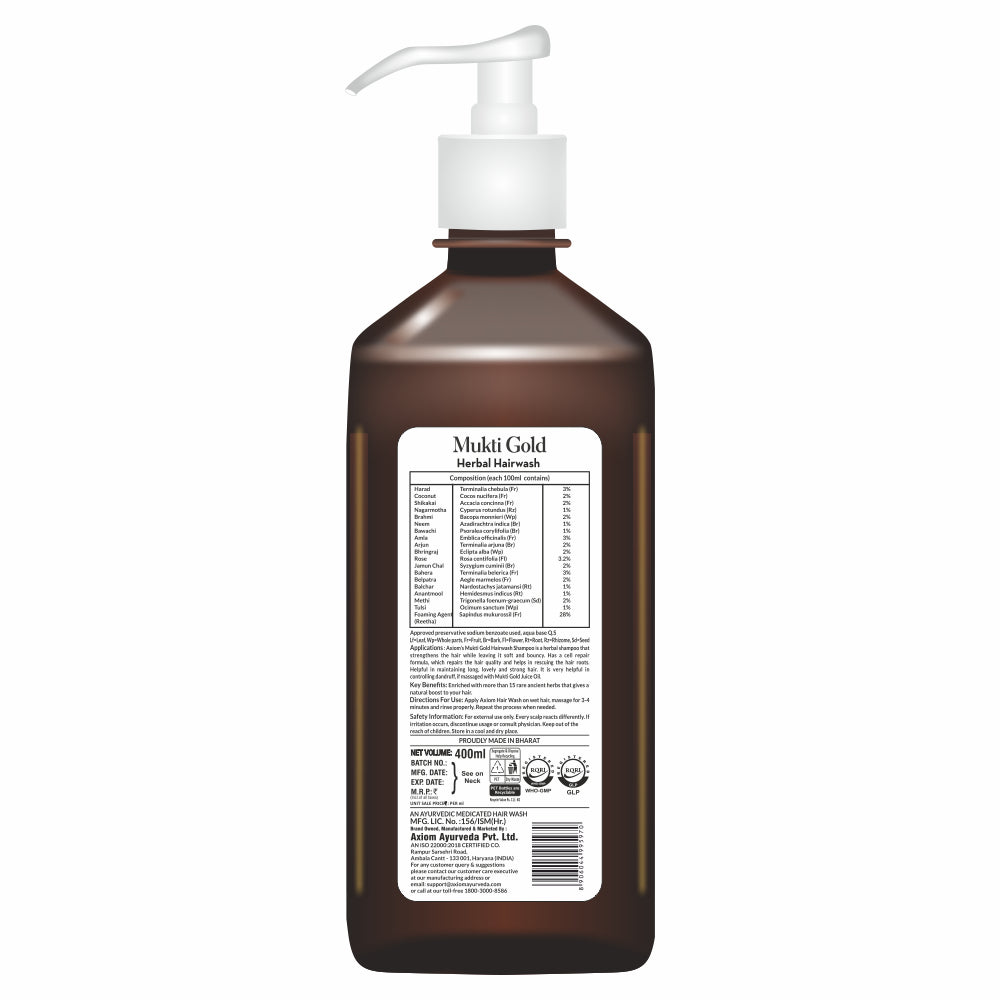 Axiom Mukti Gold Combo of herbal Hairwash 400 ml (dispenser) and Herbal Hairwash with Conditioner 400ml (dispenser)