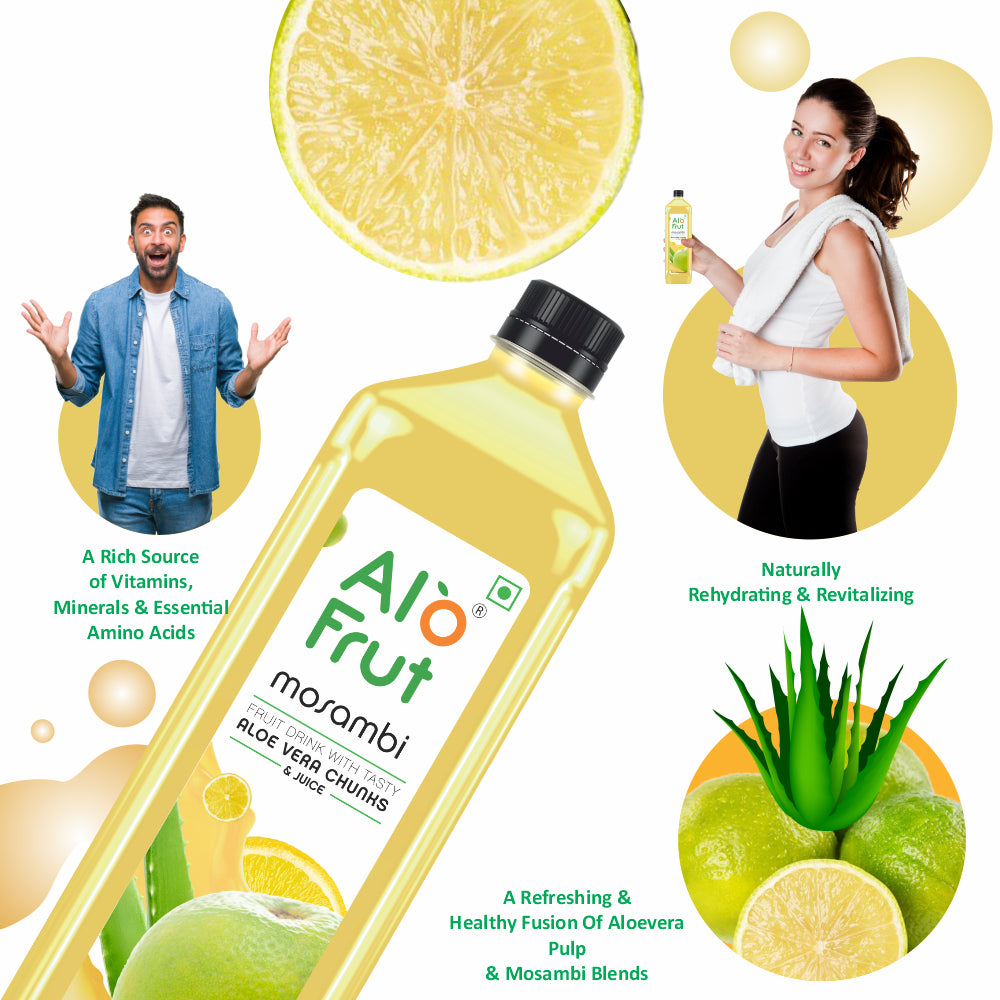 Alo Frut Mosambi Aloevera Chunks & Juice 1000ml (Pack of 3)