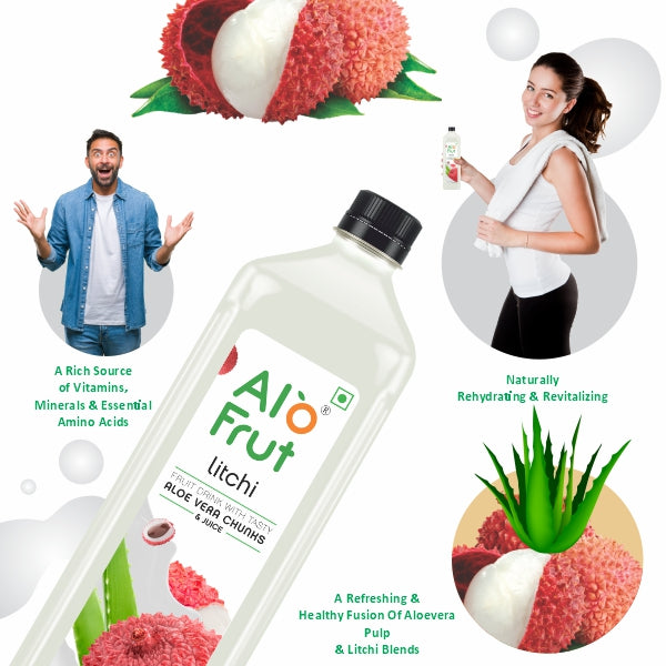Alo Frut Litchi Juice With Aloevera Chunks - 300ML