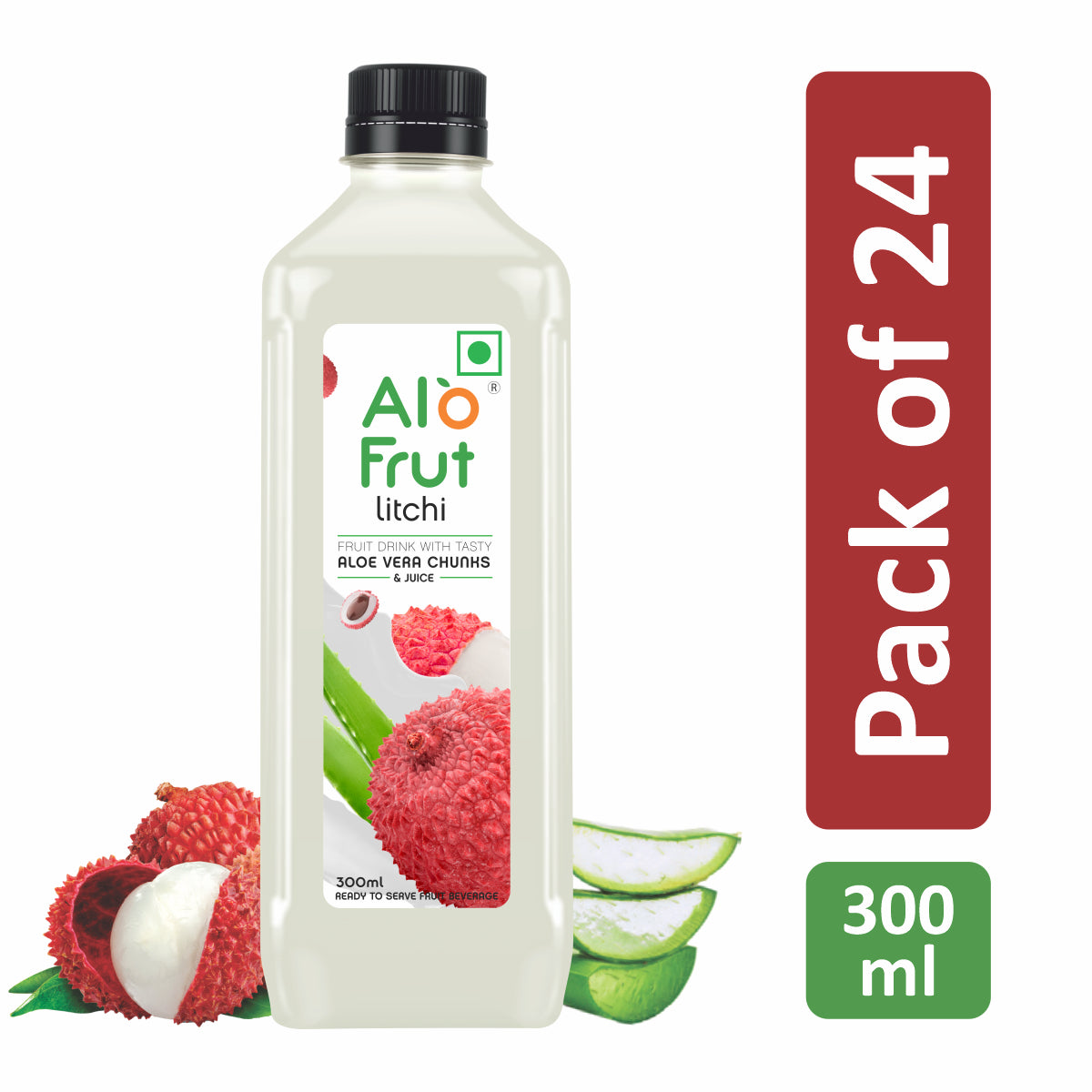 Alo Frut Litchi Aloevera Chunks & Juice 300ML (Pack of 24)
