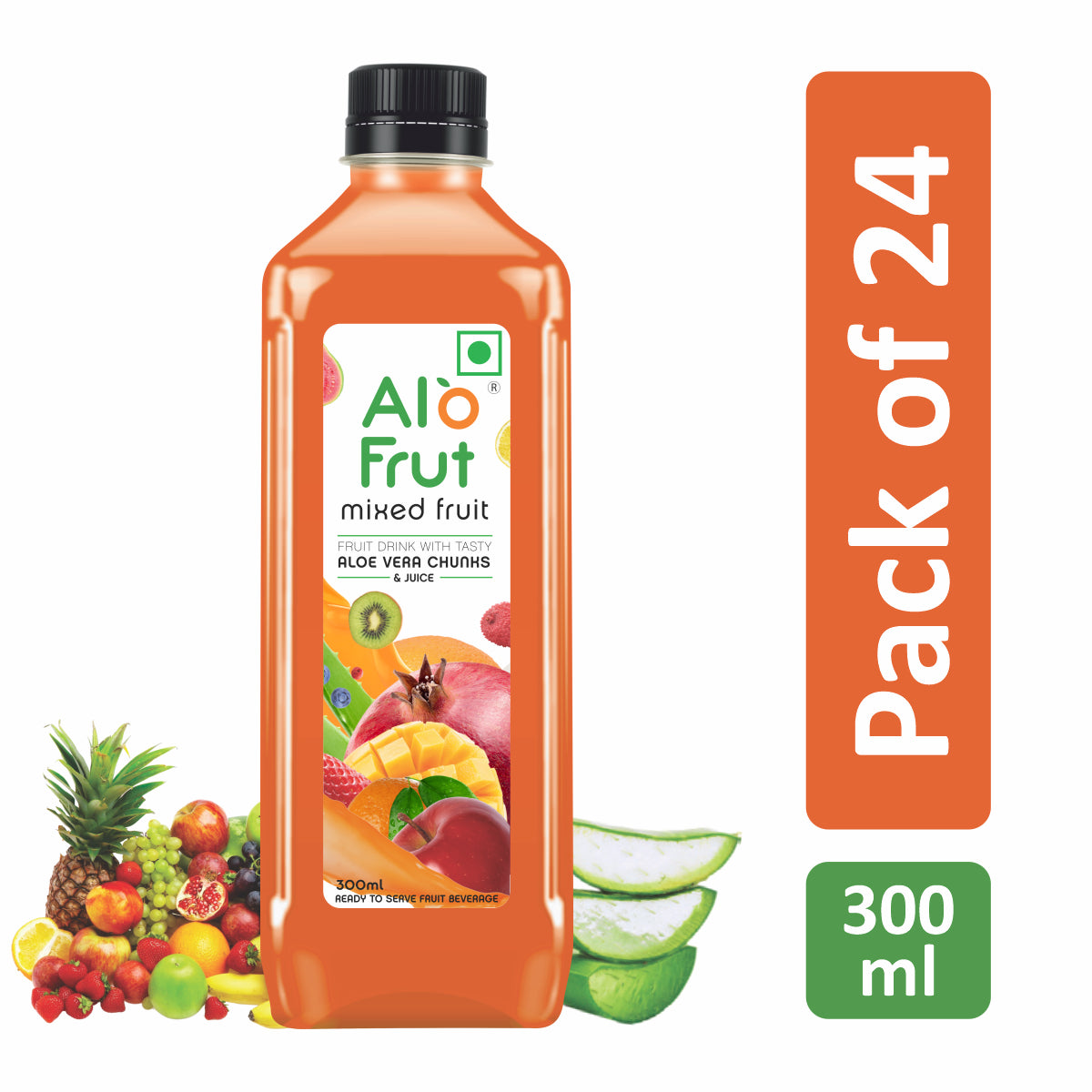 Alo Frut Mixed Fruit Aloevera Chunks & Juice 300ML (Pack of 24)