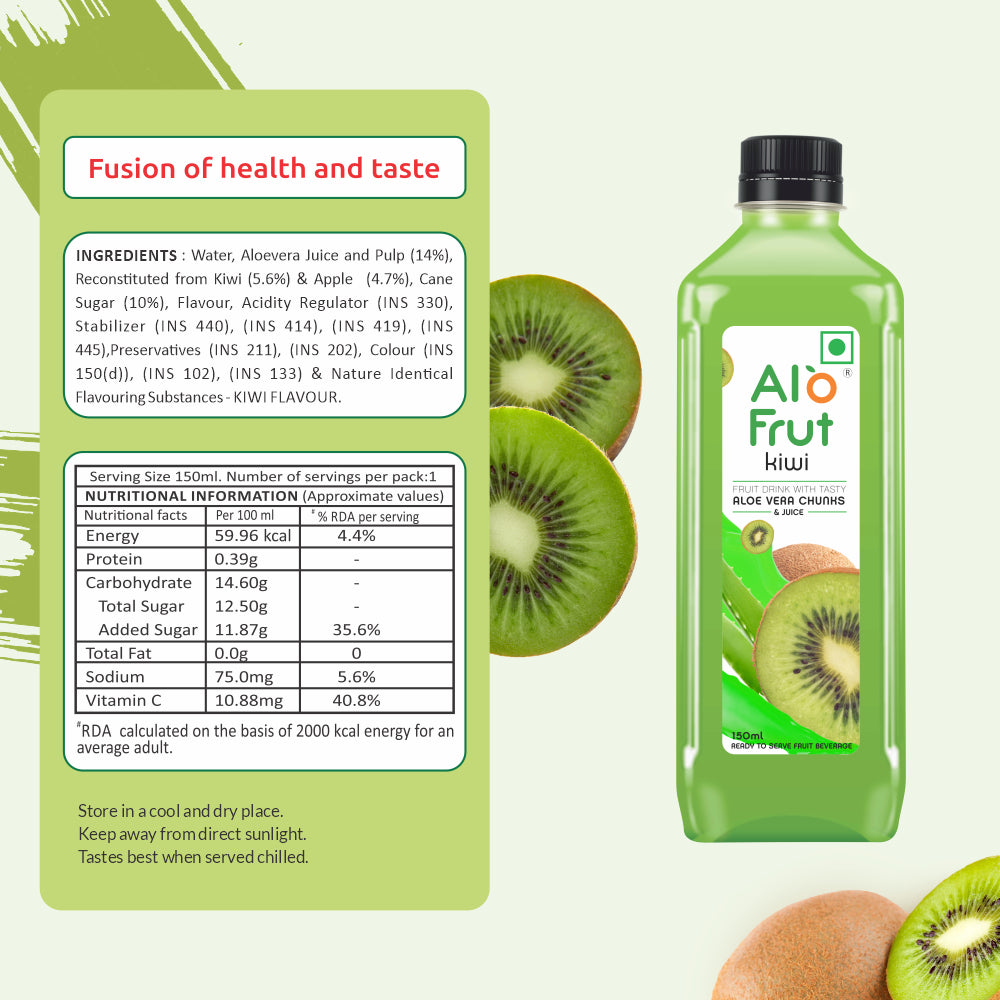 Alo Frut Kiwi Aloevera Chunks & Juice 150ml (Pack of 60)