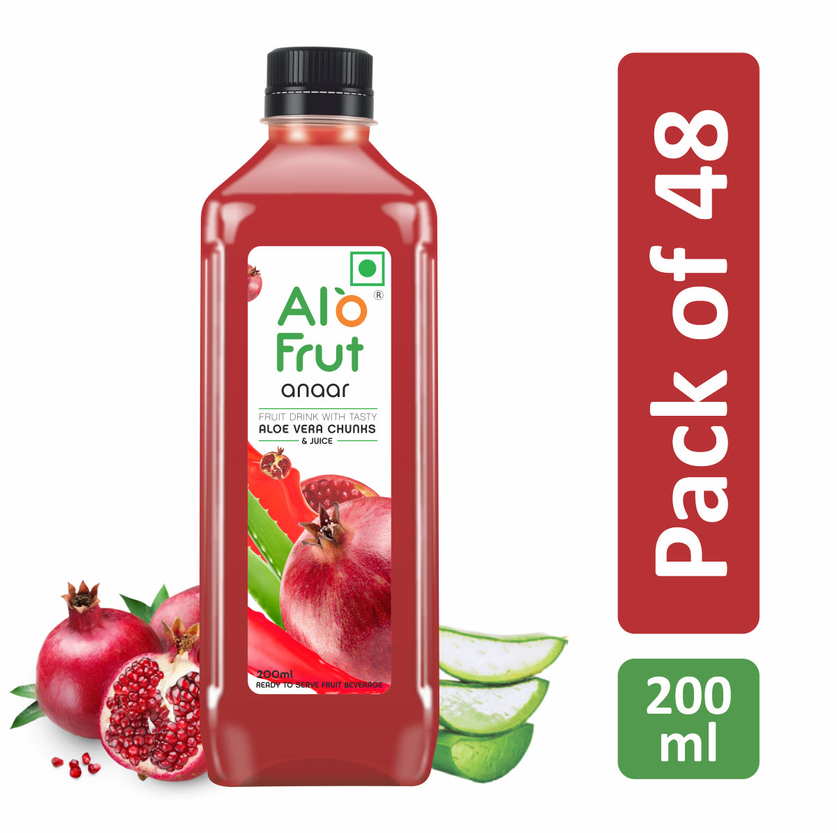 Alo Frut Anaar Aloevera Chunks & Juice 200ml  (Pack of 48)