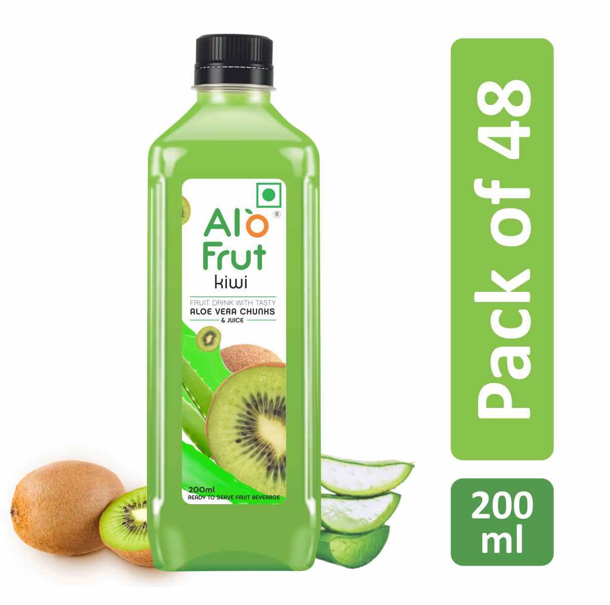 Alo frut Kiwi Aloe vera juice 200ml (Pack of 48) Naturally