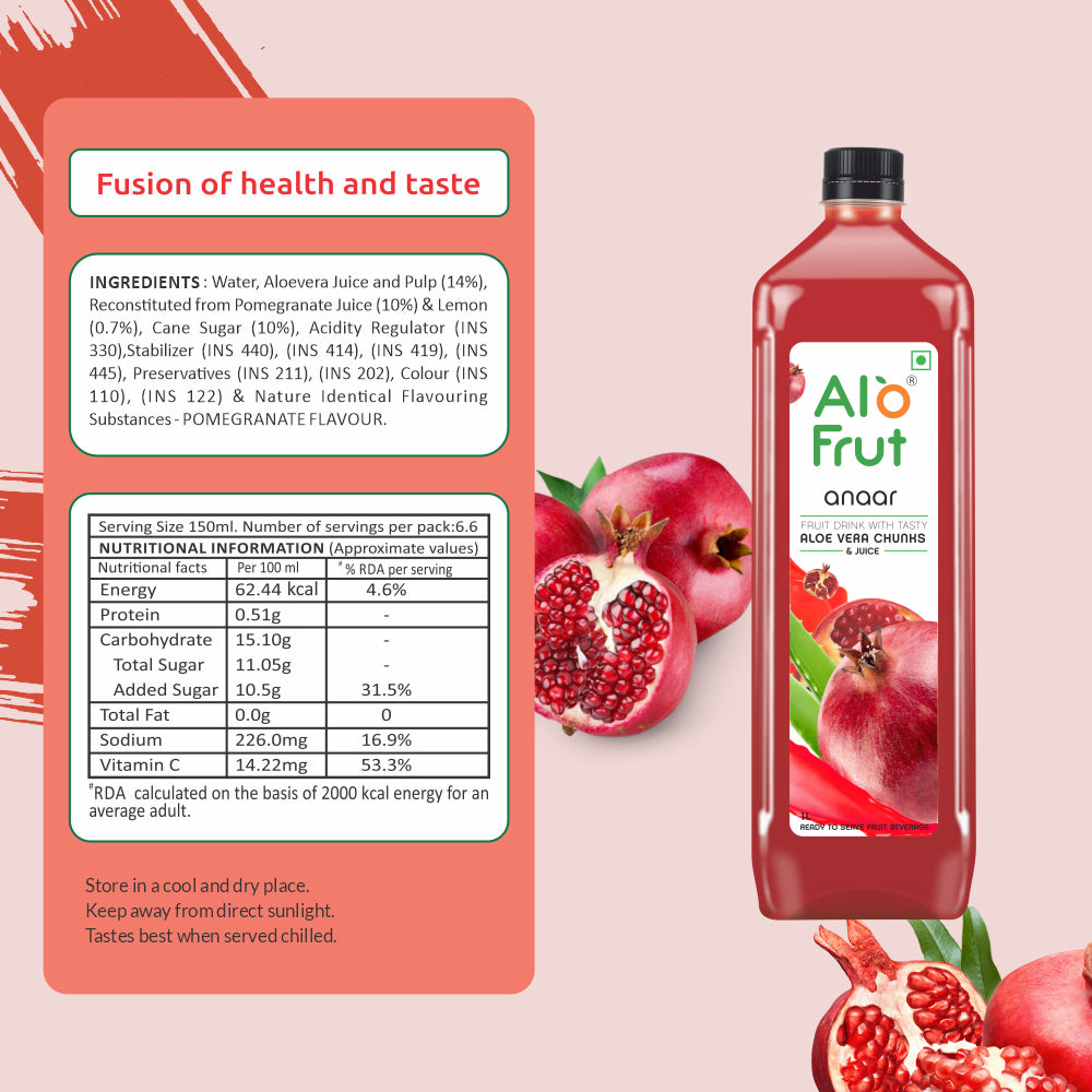 Alo Frut Anaar Aloevera Chunks & Juice Ingredients