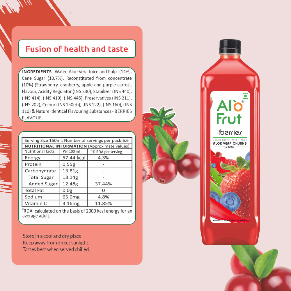 Alo Frut Berries Aloevera Chunks & Juice Ingredients