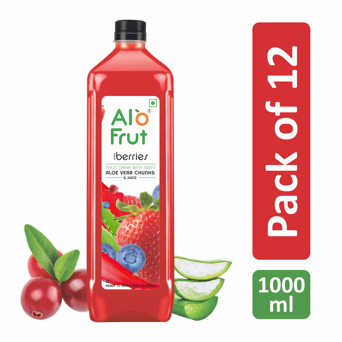 Alo Frut Berries Aloevera Chunks & Juice Pack of 12