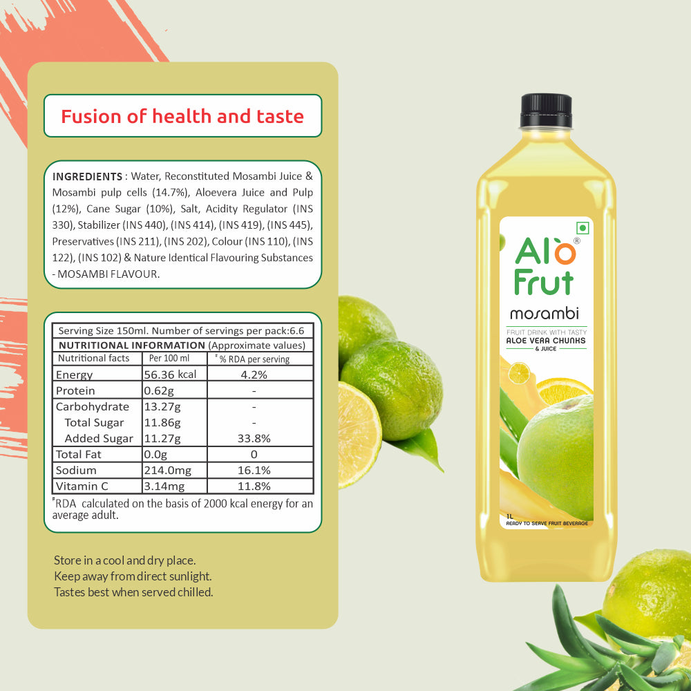 Alo Frut Mosambi Juice 1L Nutritional