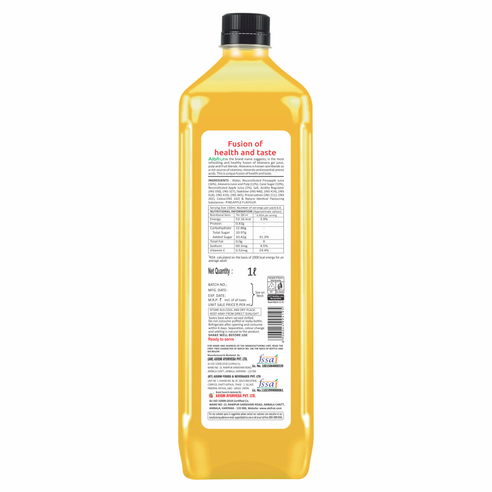 Alo Frut Pineapple Juice 1L Back