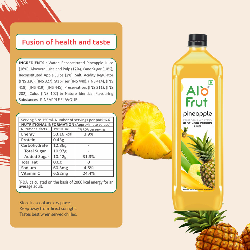 Alo Frut Pineapple Juice 1L Nutritional