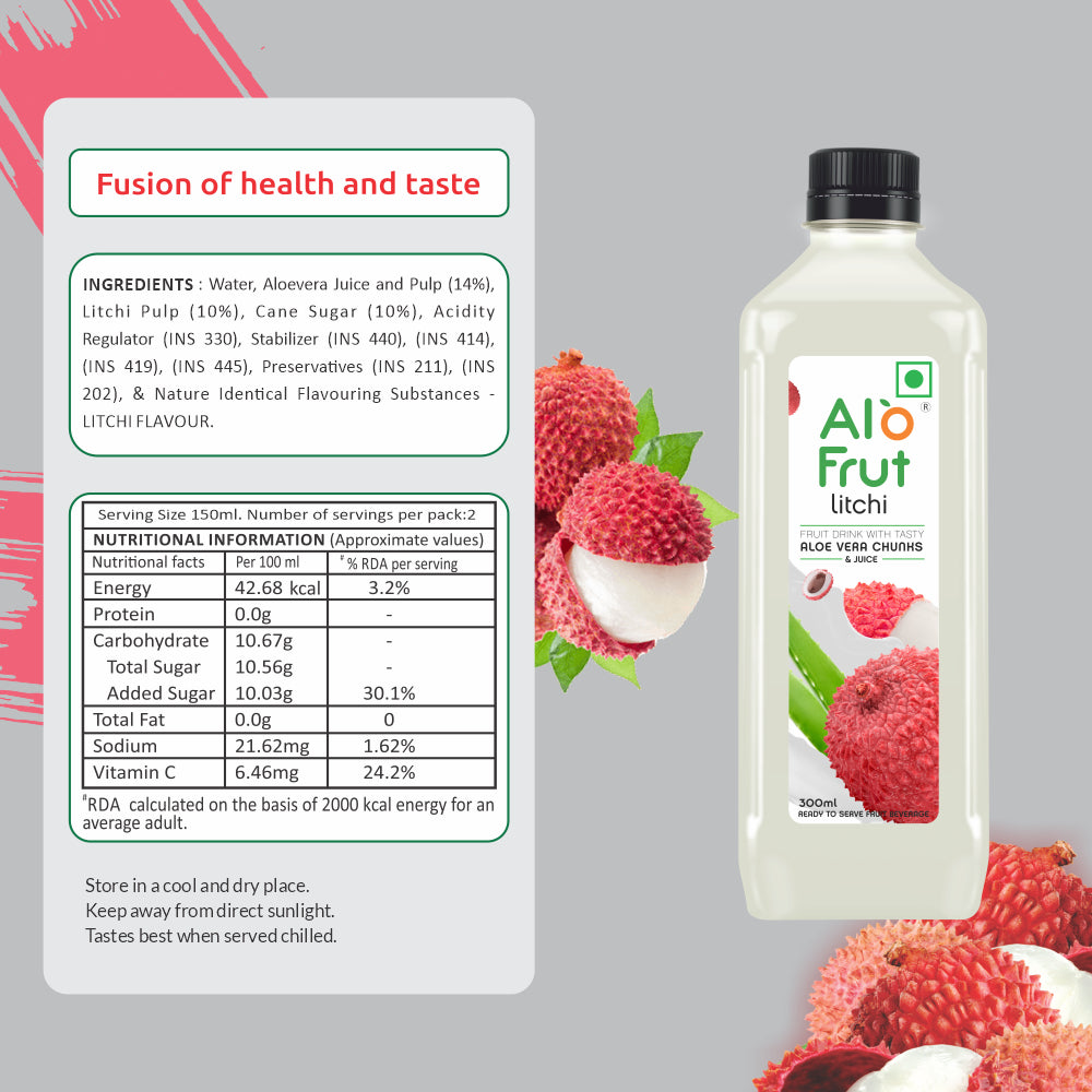 Alo Frut Litchi Juice With Aloevera Chunks - 300ML