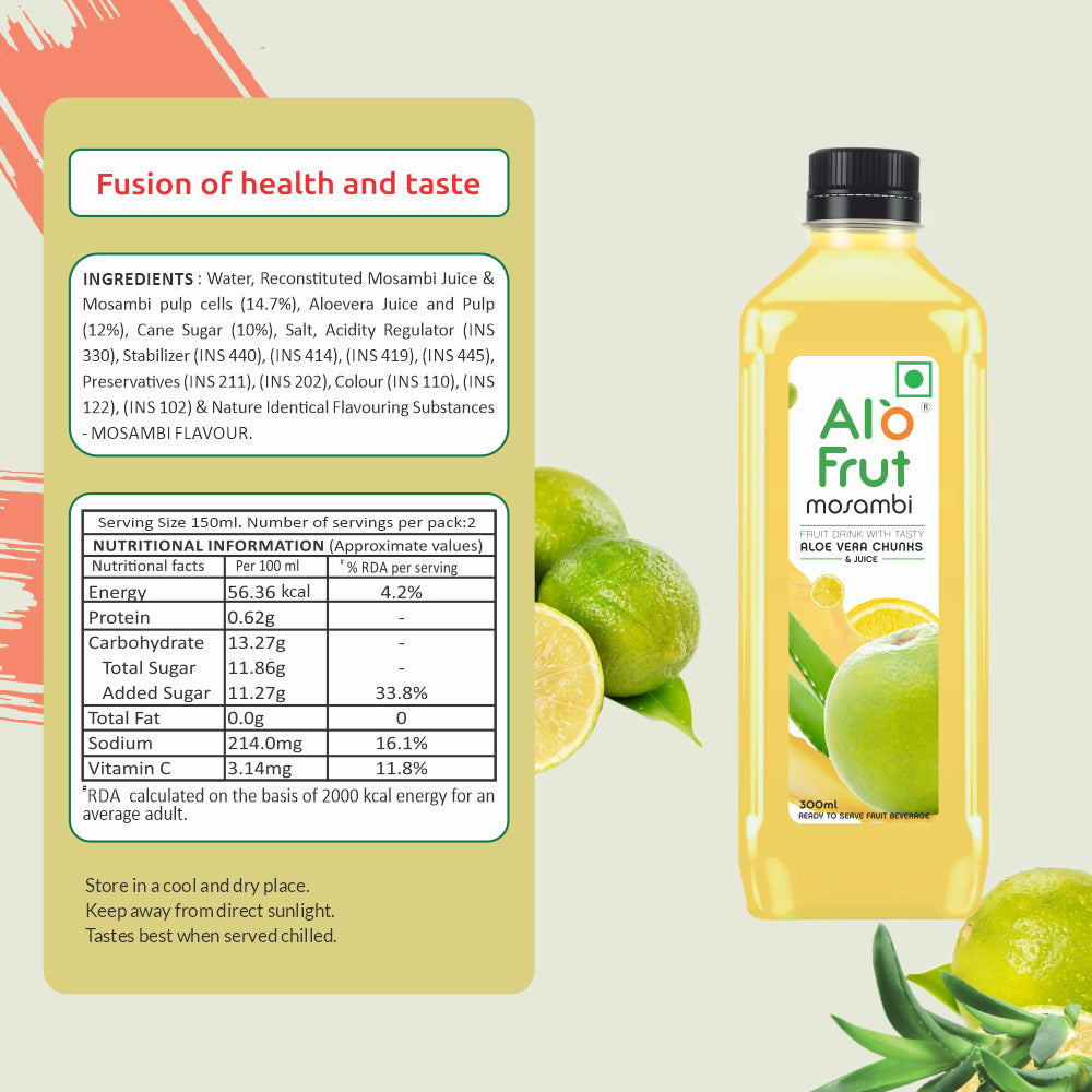 Alo Frut Mosambi Juice With Aloevera Chunks - 300ML