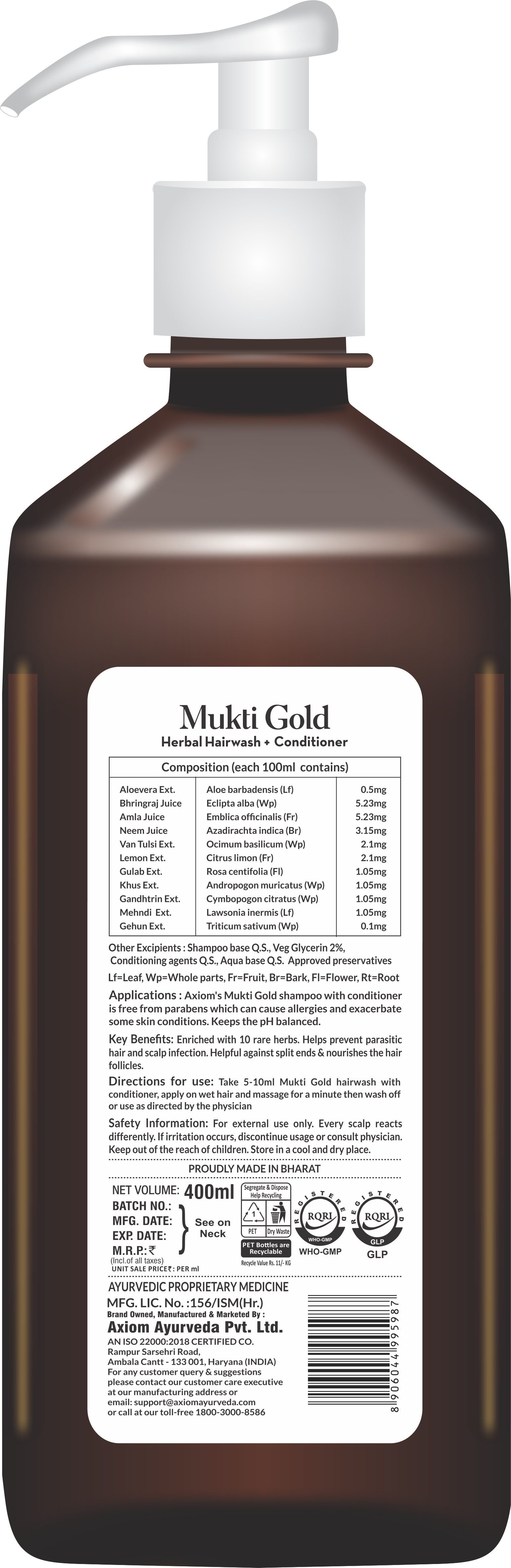 Mukti Gold Herbal Hairwash with conditioner Back