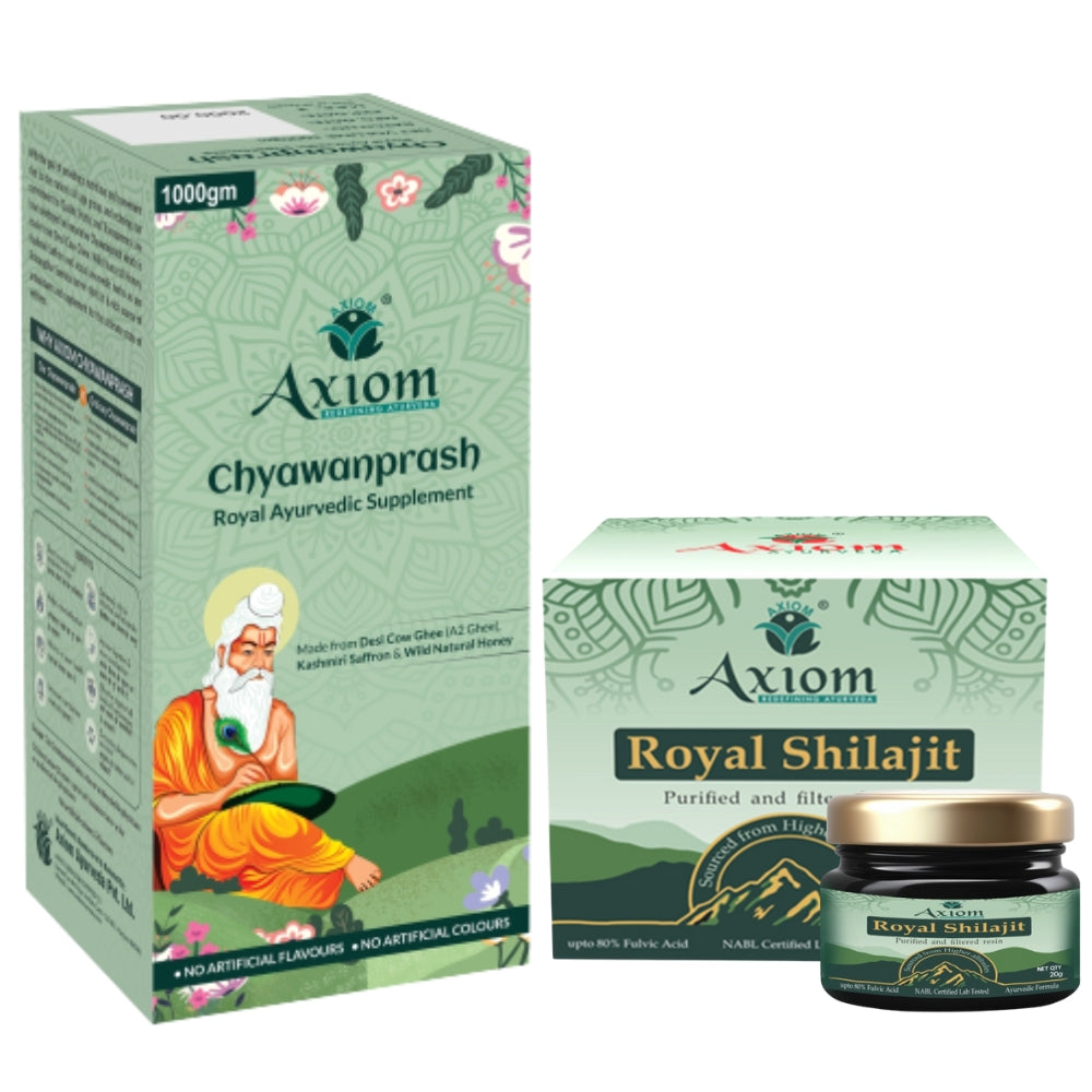 Axiom Royal Ayurvedic Wellness Combo | Chyawanprash 1Kg with A2 Cow Ghee & kasmiri Saffron + Himalayan Purified Shilajit Resin 20g