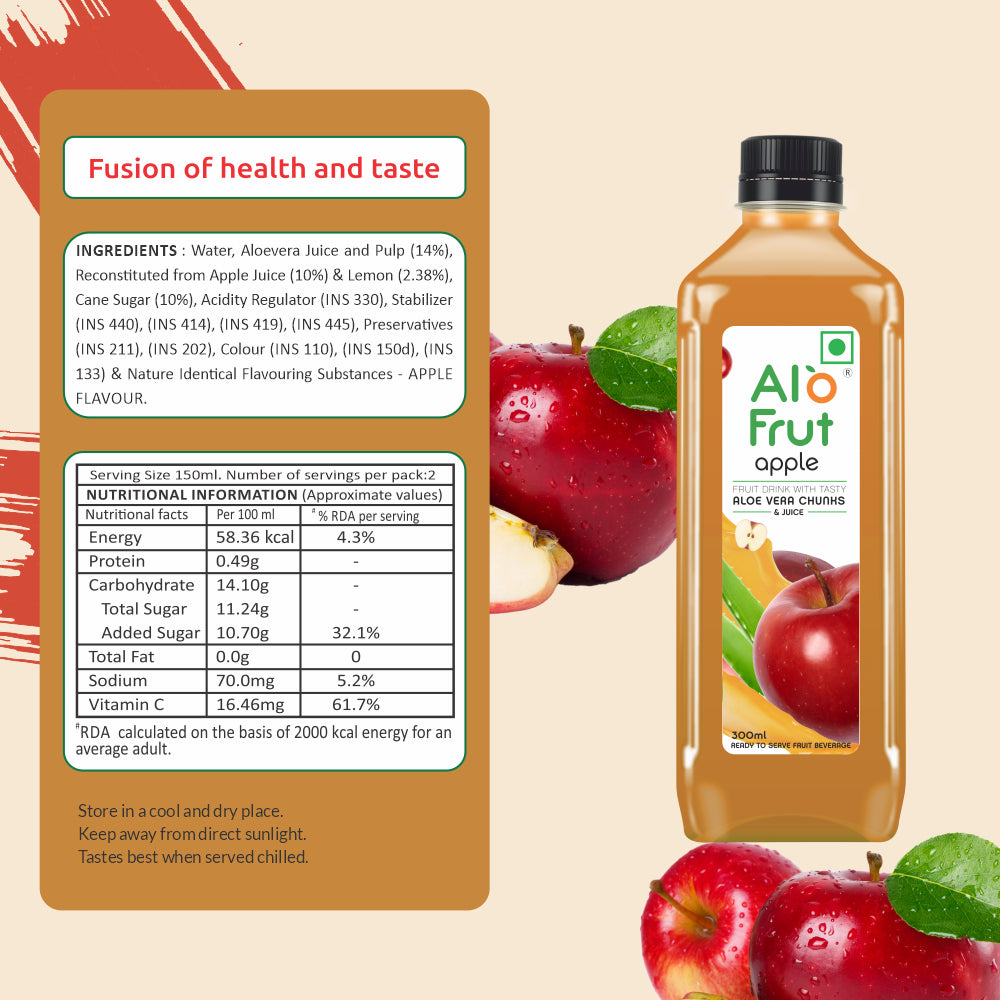 Alo Frut Apple Aloevera Chunks & Juice 300ml
