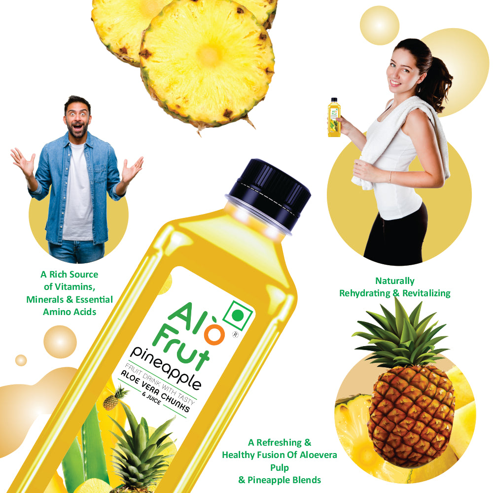 AloFrut Pineapple Juice With Aloevera Chunks - 300ML (Pack of 24)