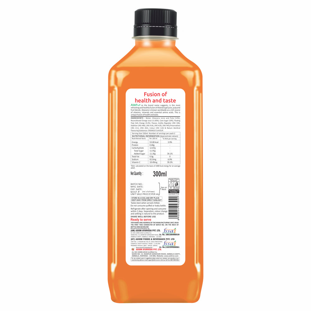 Alofrut Orange Aloevera Chunks & Juice 300ml (Pack of 24)