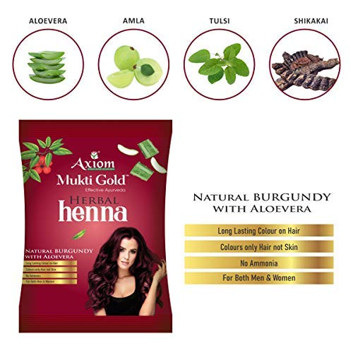 Axiom Mukti Gold Combo of Herbal Shampoo 500ml (Dispenser) & Herbal Heena Natural Brugundy With Aloevera Pack of 12
