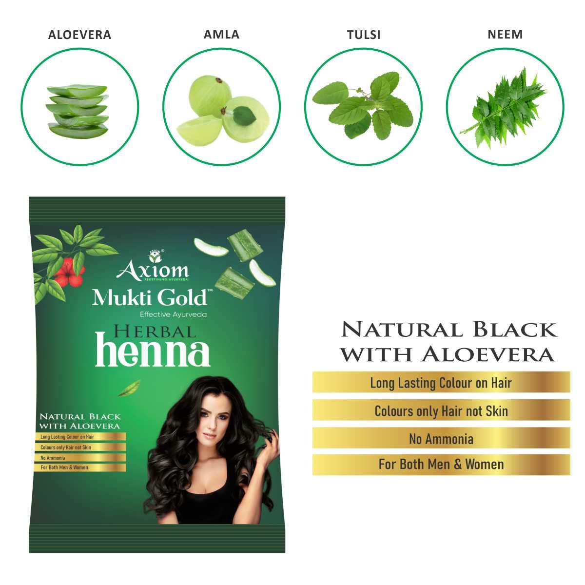 Axiom Mukti Gold Herbal Heena 10 grms Natural Black With Aloevera Pack of 1