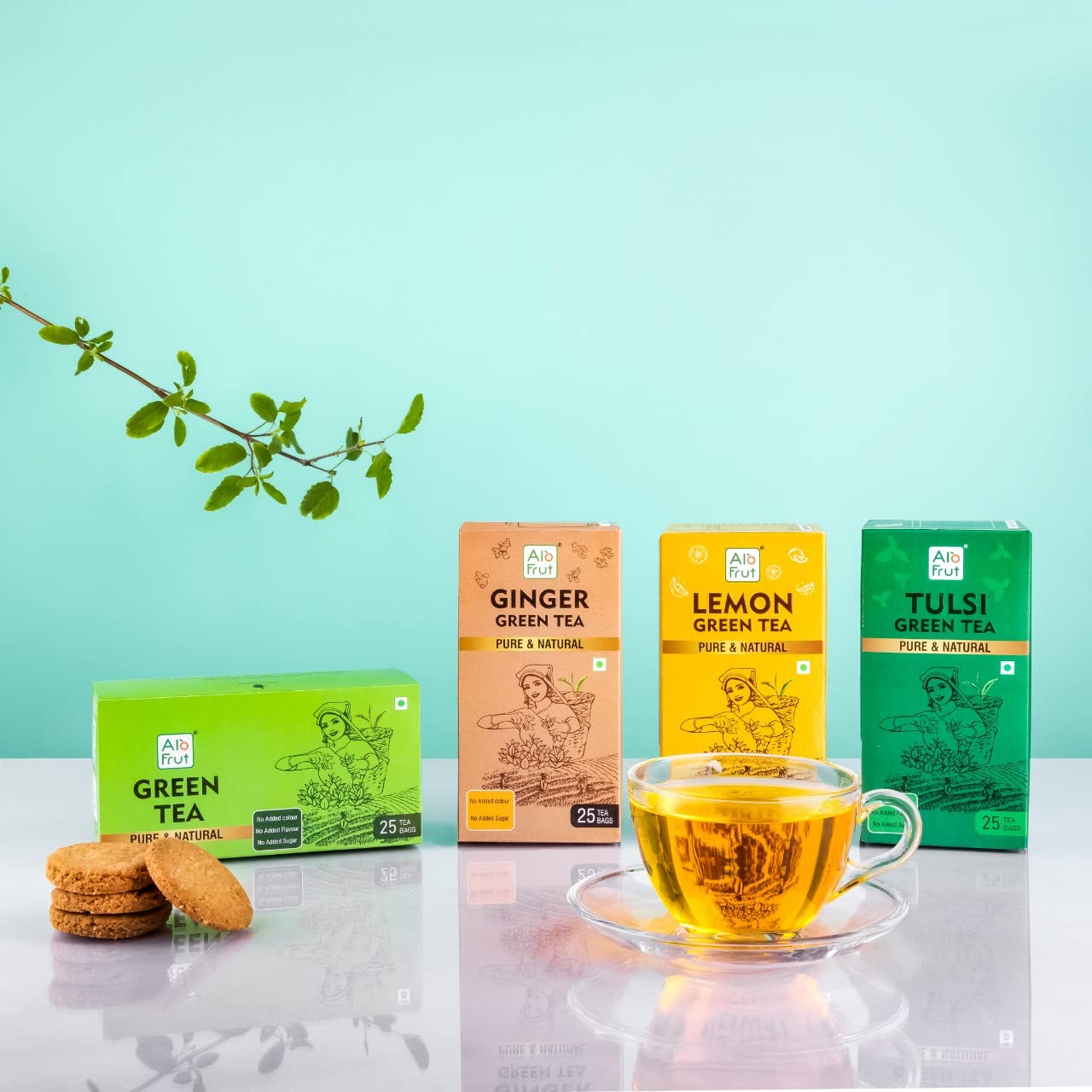 Alo Frut Tulsi Green Tea Pure & natural 25 Tea Bags Pack of (3)